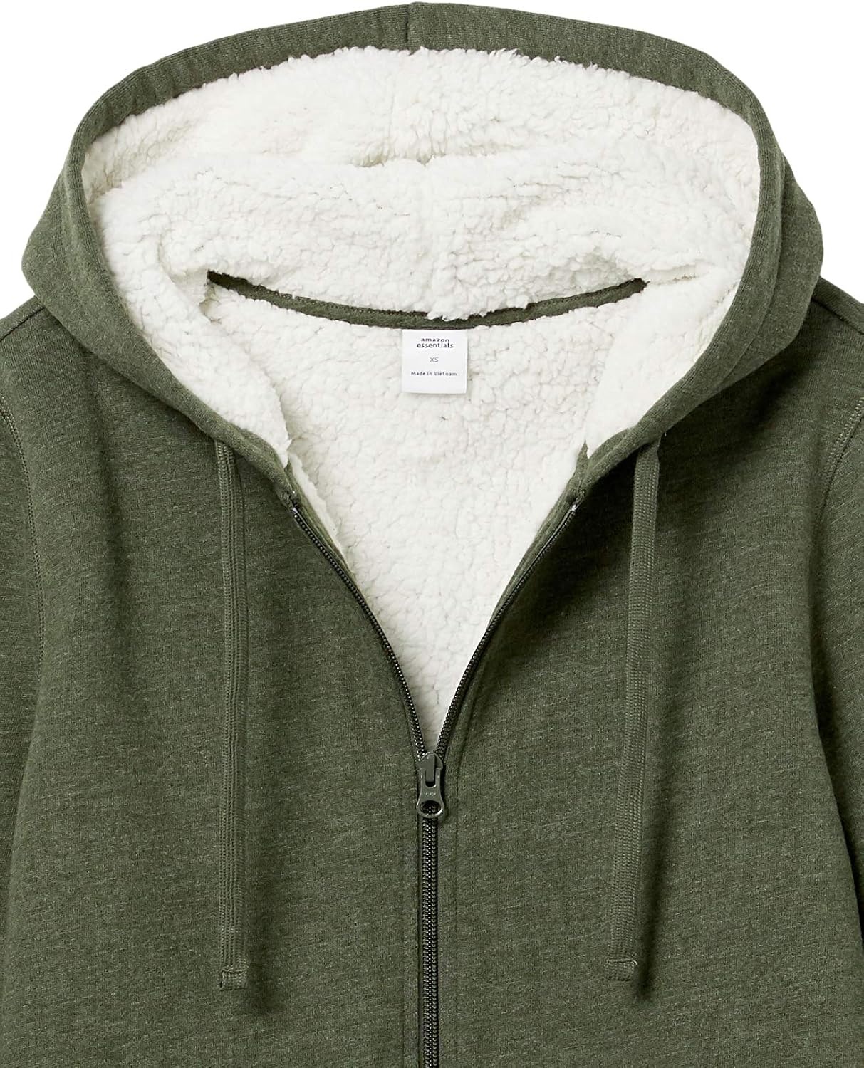 image:imageAmazon Essentials Womens SherpaLined Fleece FullZip Hooded Jacket with Drawstring Available in Plus SizeOlive Heather