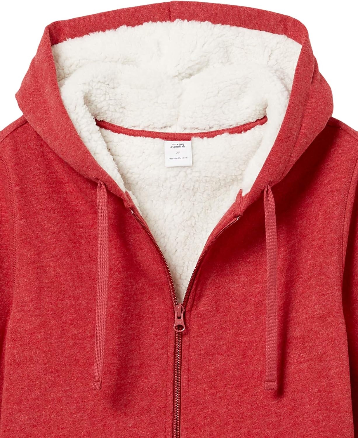 image:imageAmazon Essentials Womens SherpaLined Fleece FullZip Hooded Jacket with Drawstring Available in Plus SizeRed Heather