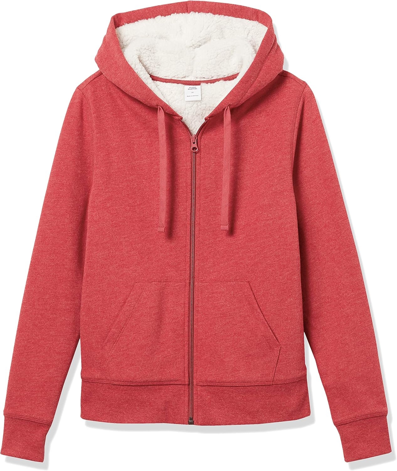 image:imageAmazon Essentials Womens SherpaLined Fleece FullZip Hooded Jacket with Drawstring Available in Plus SizeRed Heather