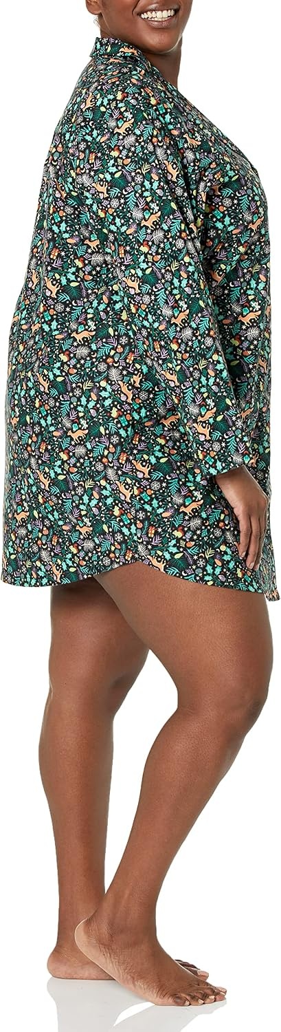 image:imageAmazon Essentials Womens Woven Flannel Notch Collar Nightgown Available in Plus SizeBlack Folkloric