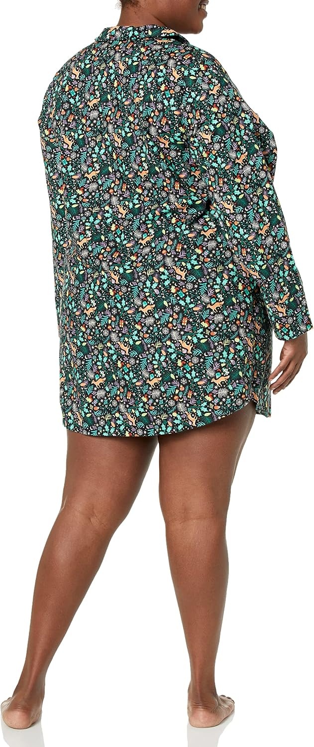 image:imageAmazon Essentials Womens Woven Flannel Notch Collar Nightgown Available in Plus SizeBlack Folkloric