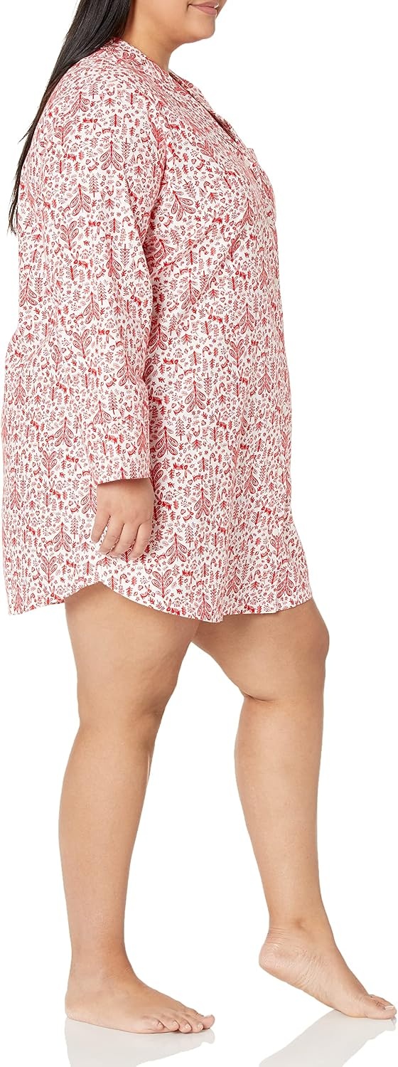 image:imageAmazon Essentials Womens Woven Flannel Notch Collar Nightgown Available in Plus SizeWhite Forest