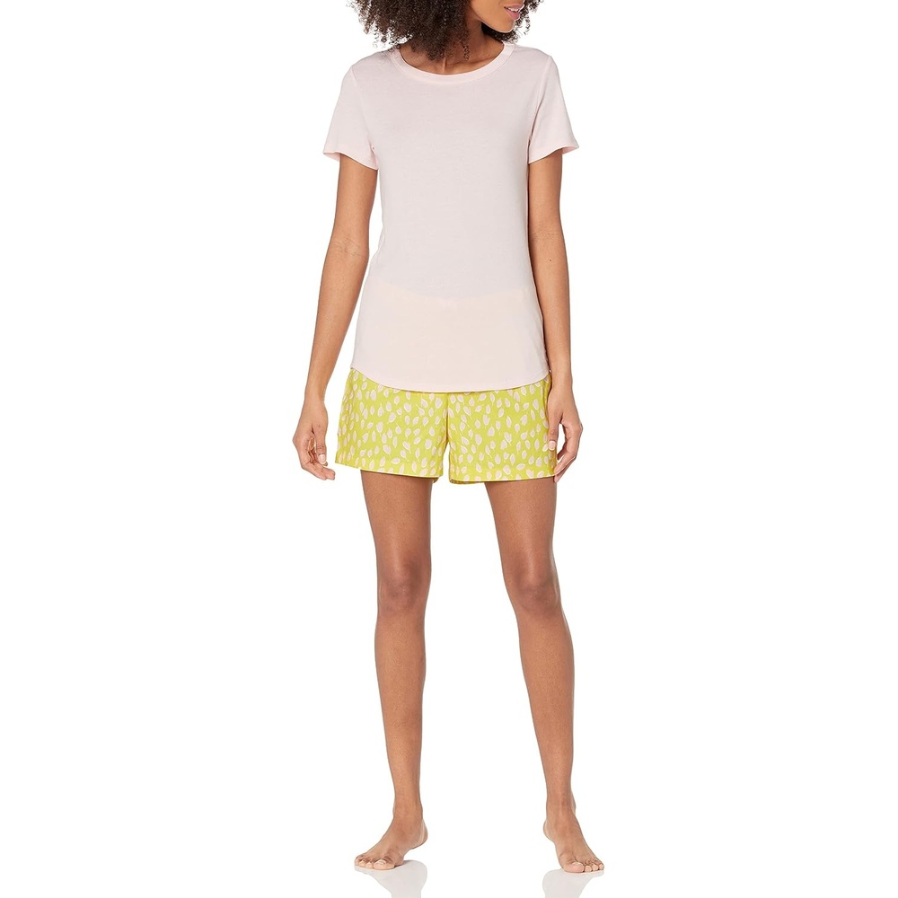 image:imageAmazon Essentials Womens Cotton Poplin Short and Sleep Tee Set Loungewear PajamasPink Petal Print
