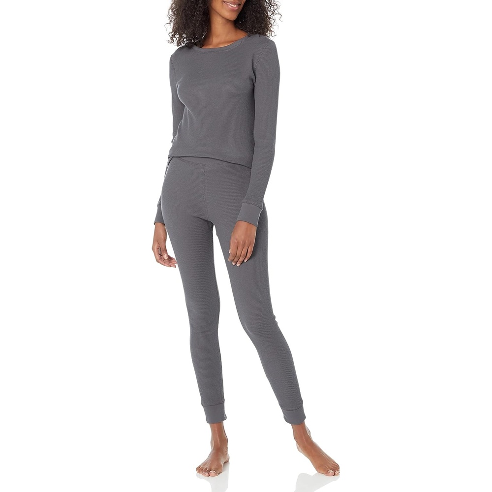 image:imageAmazon Essentials Womens Cotton Thermal Long Underwear Pajama SetsCharcoal