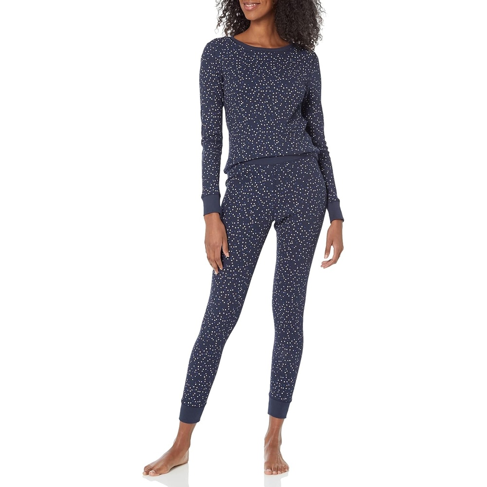image:imageAmazon Essentials Womens Cotton Thermal Long Underwear Pajama SetsNavy Ditsy Floral
