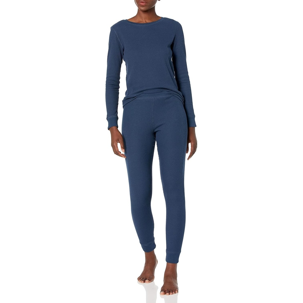 image:imageAmazon Essentials Womens Cotton Thermal Long Underwear Pajama SetsNavy