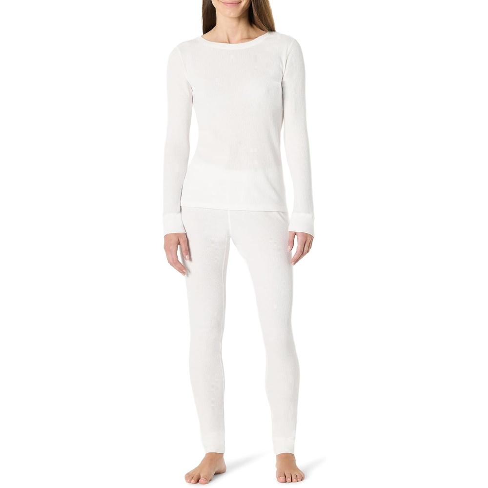 image:imageAmazon Essentials Womens Cotton Thermal Long Underwear Pajama SetsWhite