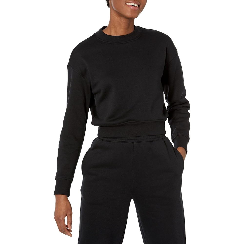 image:imageAmazon Essentials Womens Cropped Drop Shoulder Long Sleeve Sweatshirt Available in Plus SizeBlack