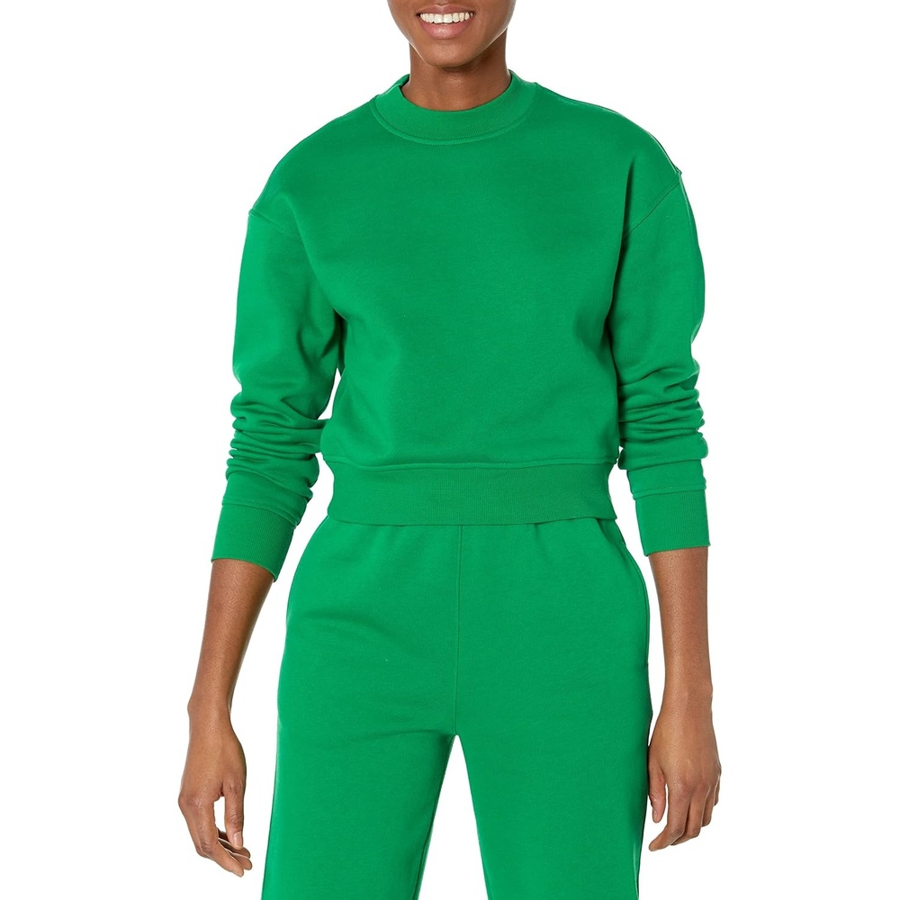 image:imageAmazon Essentials Womens Cropped Drop Shoulder Long Sleeve Sweatshirt Available in Plus SizeGreen