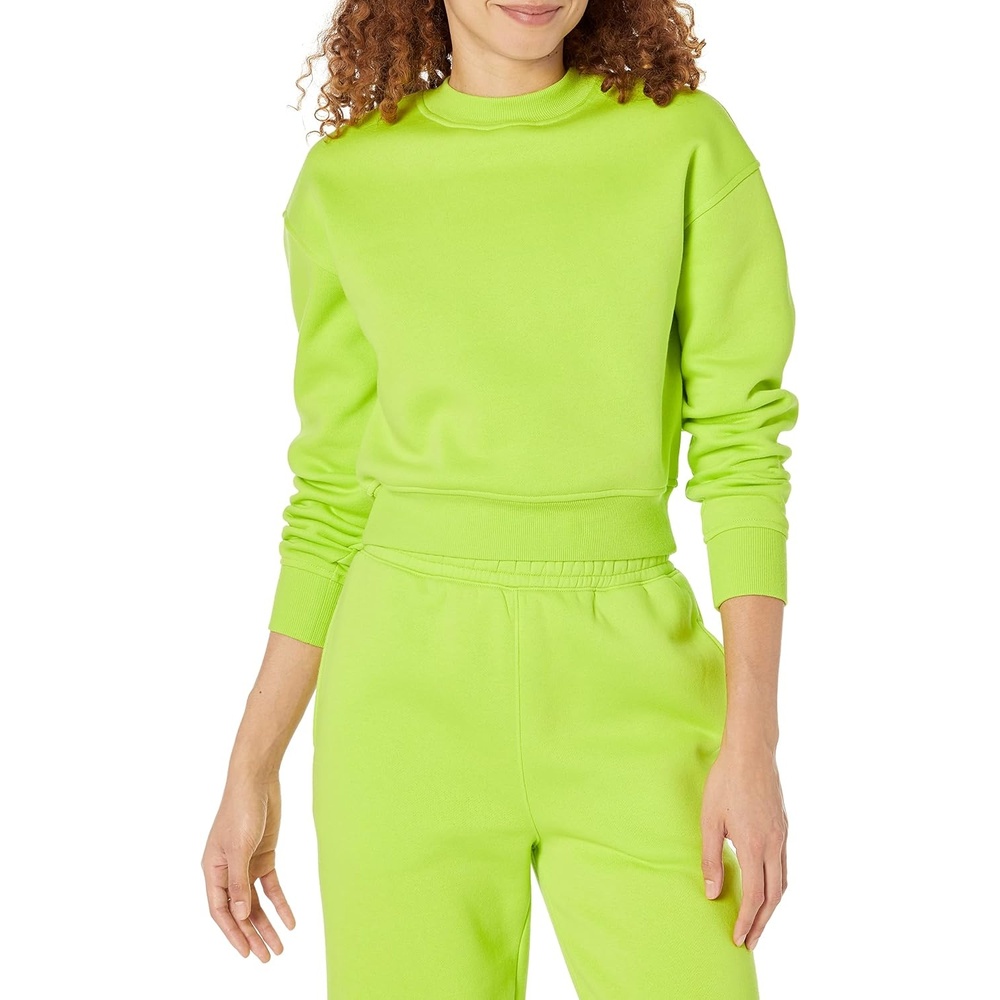 image:imageAmazon Essentials Womens Cropped Drop Shoulder Long Sleeve Sweatshirt Available in Plus SizeLime Green