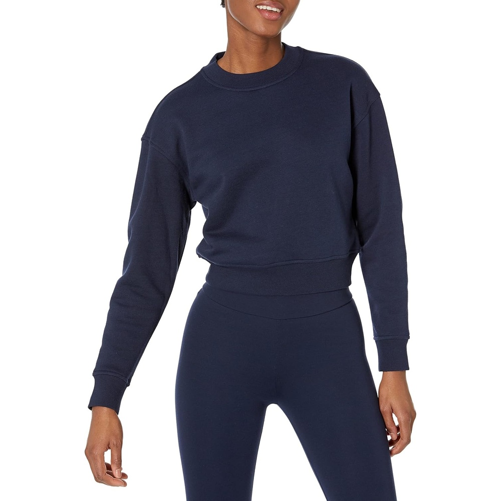 image:imageAmazon Essentials Womens Cropped Drop Shoulder Long Sleeve Sweatshirt Available in Plus SizeNavy