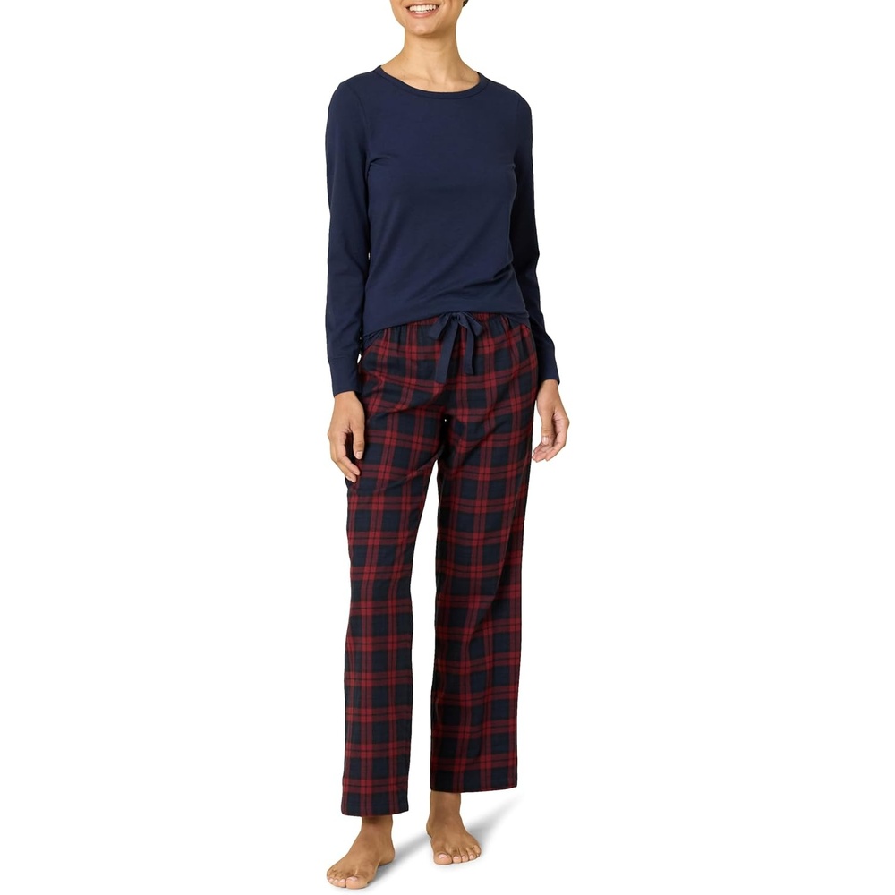 image:imageAmazon Essentials Womens Lightweight Soft Flannel Trouser and LongSleeve TShirt Sleep Set Lounge Bottoms Salmon PinkBurgundy Navy Blackwatch Plaid