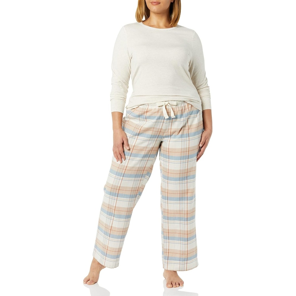 image:imageAmazon Essentials Womens Lightweight Soft Flannel Trouser and LongSleeve TShirt Sleep Set Lounge Bottoms Salmon PinkDusty Blue Mix PlaidOatmeal Heather