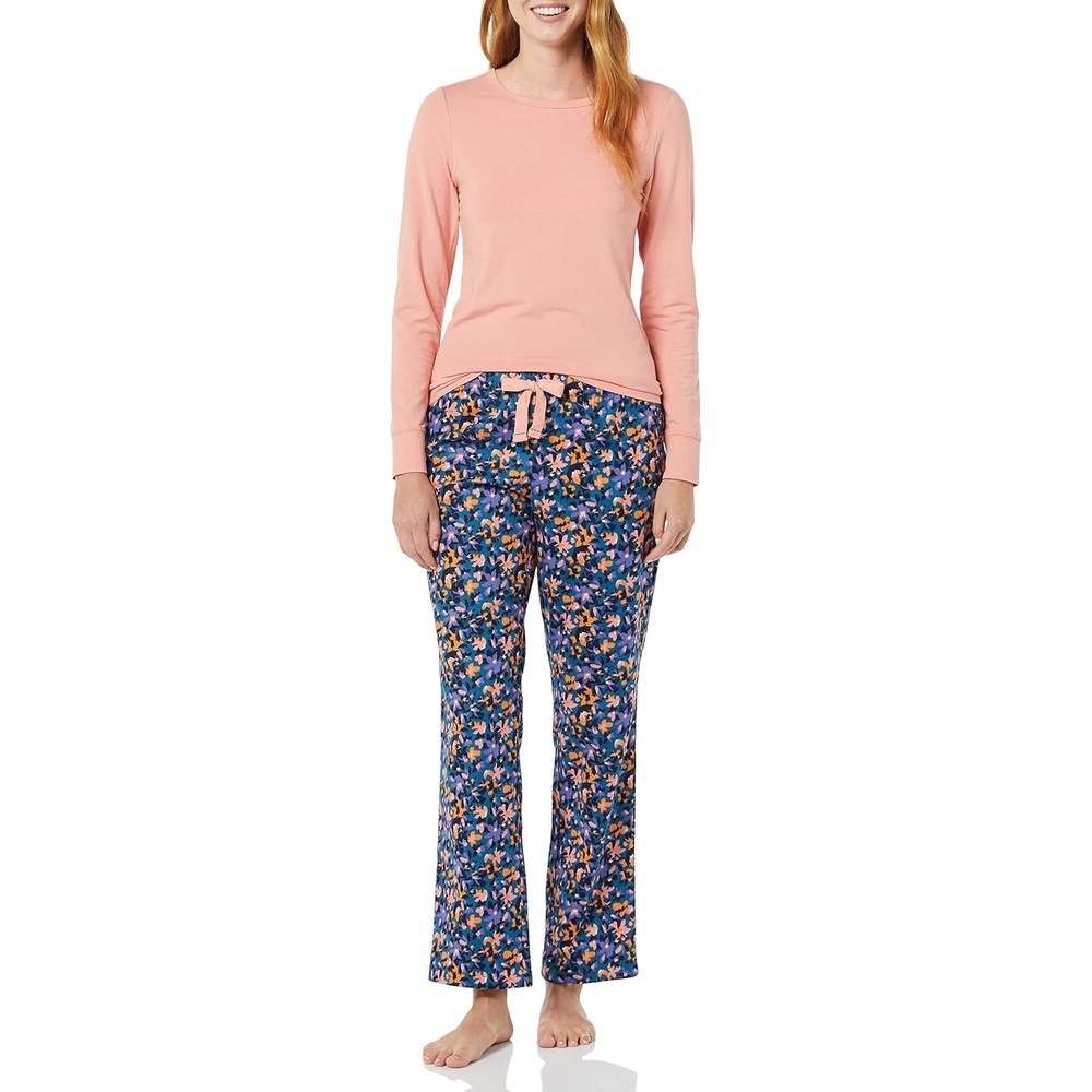 image:imageAmazon Essentials Womens Lightweight Soft Flannel Trouser and LongSleeve TShirt Sleep Set Lounge Bottoms Salmon PinkSalmon PinkFloral Camo