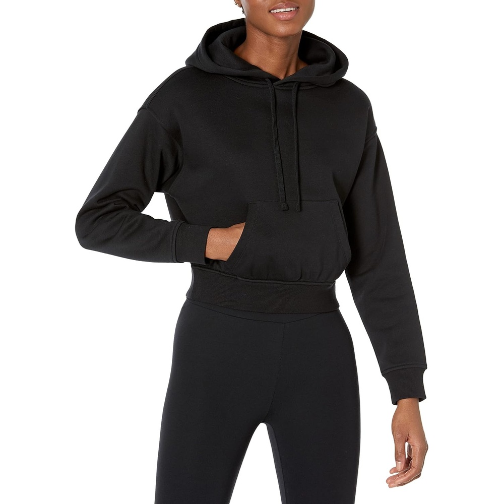 image:imageAmazon Essentials Womens Relaxed Fit Crop Pullover Hoodie Sweatshirt with Drawstring Soft Available in Plus SizeBlack