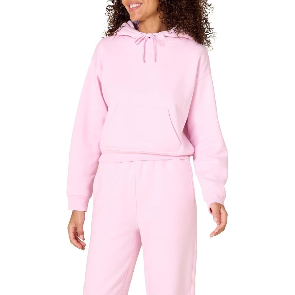 image:imageAmazon Essentials Womens Relaxed Fit Crop Pullover Hoodie Sweatshirt with Drawstring Soft Available in Plus SizePastel Pink