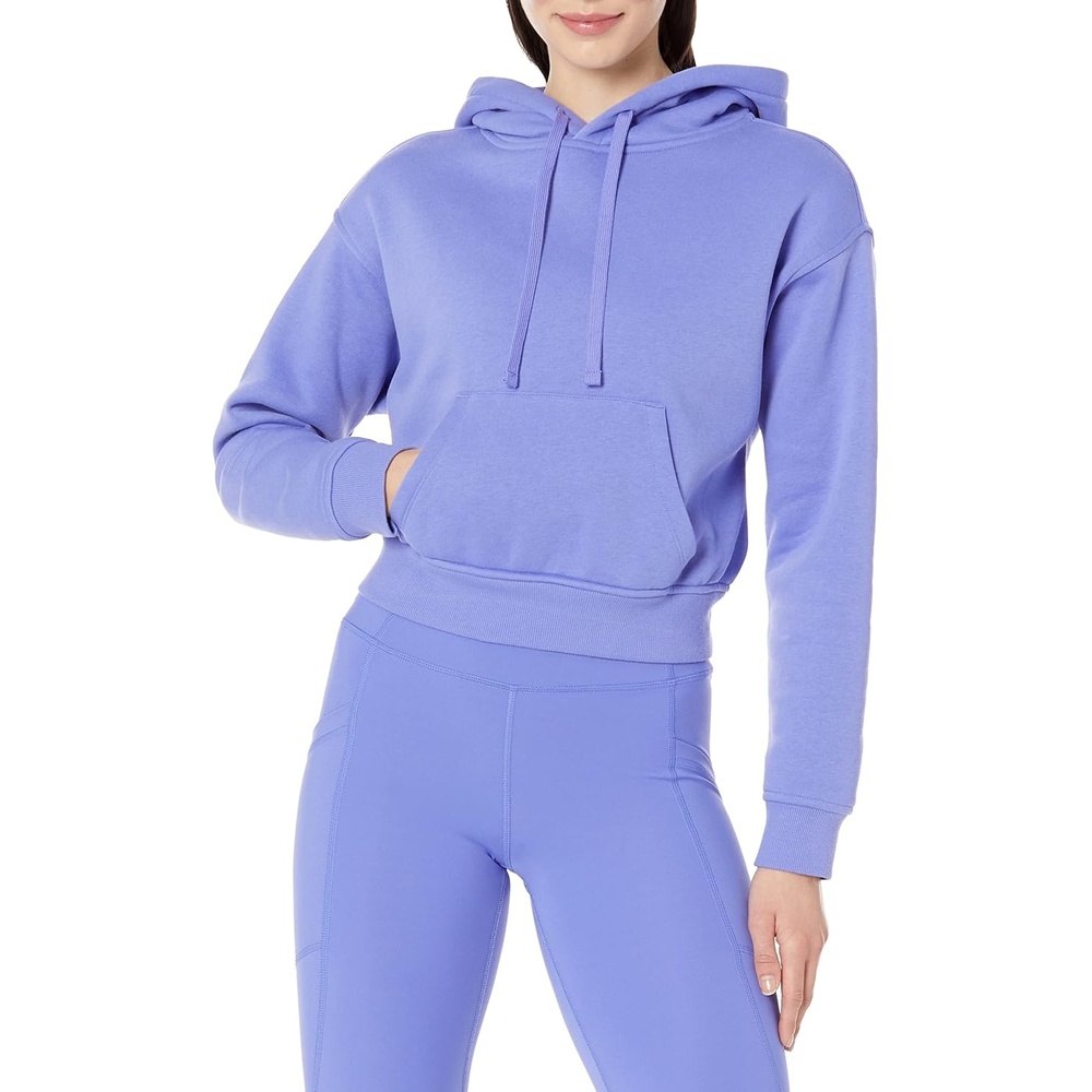 image:imageAmazon Essentials Womens Relaxed Fit Crop Pullover Hoodie Sweatshirt with Drawstring Soft Available in Plus SizePurple Blue