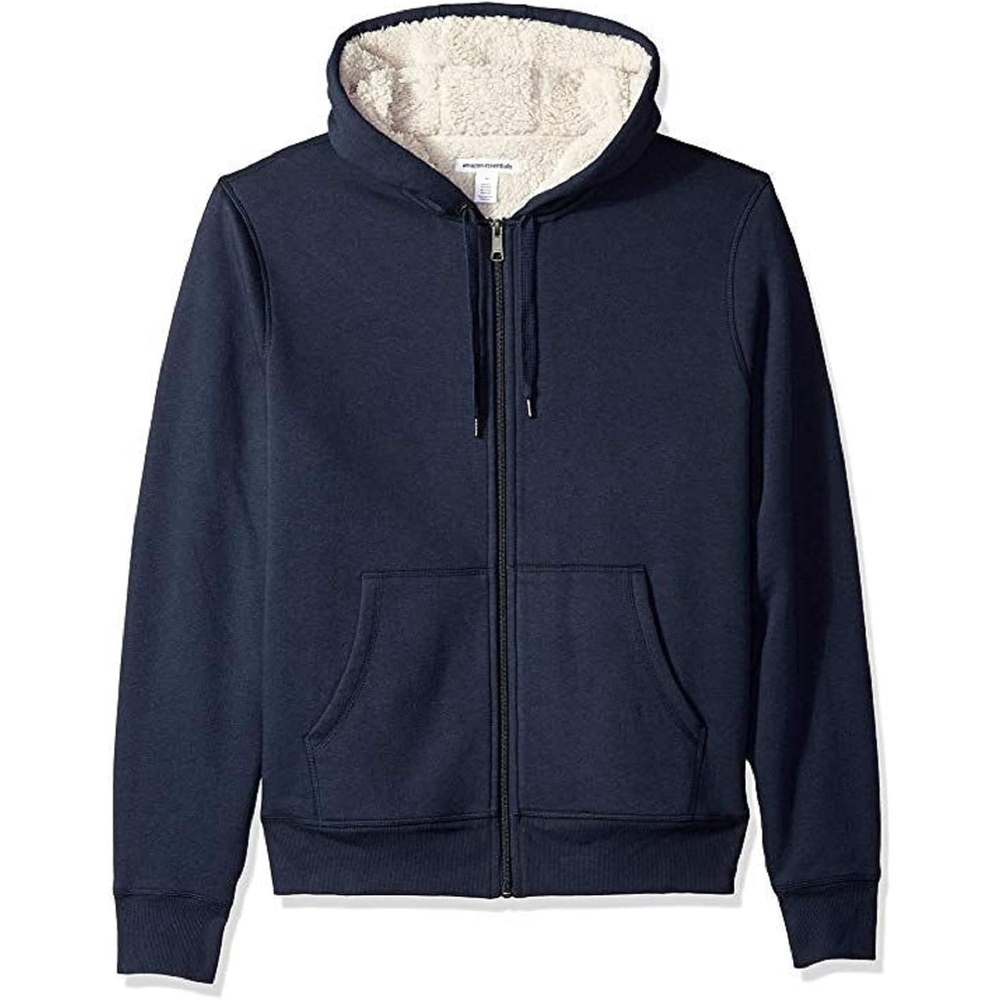 image:imageAmazon Essentials Womens SherpaLined Fleece FullZip Hooded Jacket with Drawstring Available in Plus SizeNavy Heather
