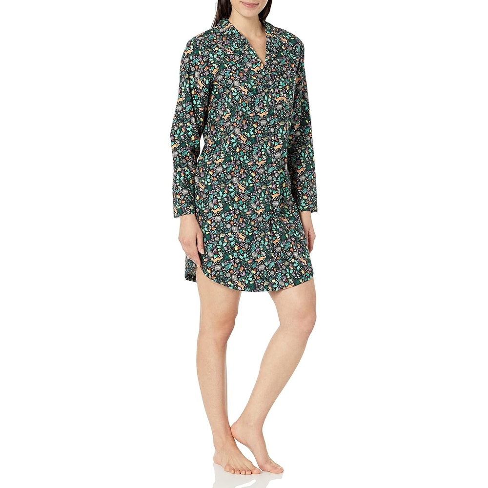 image:imageAmazon Essentials Womens Woven Flannel Notch Collar Nightgown Available in Plus SizeBlack Folkloric