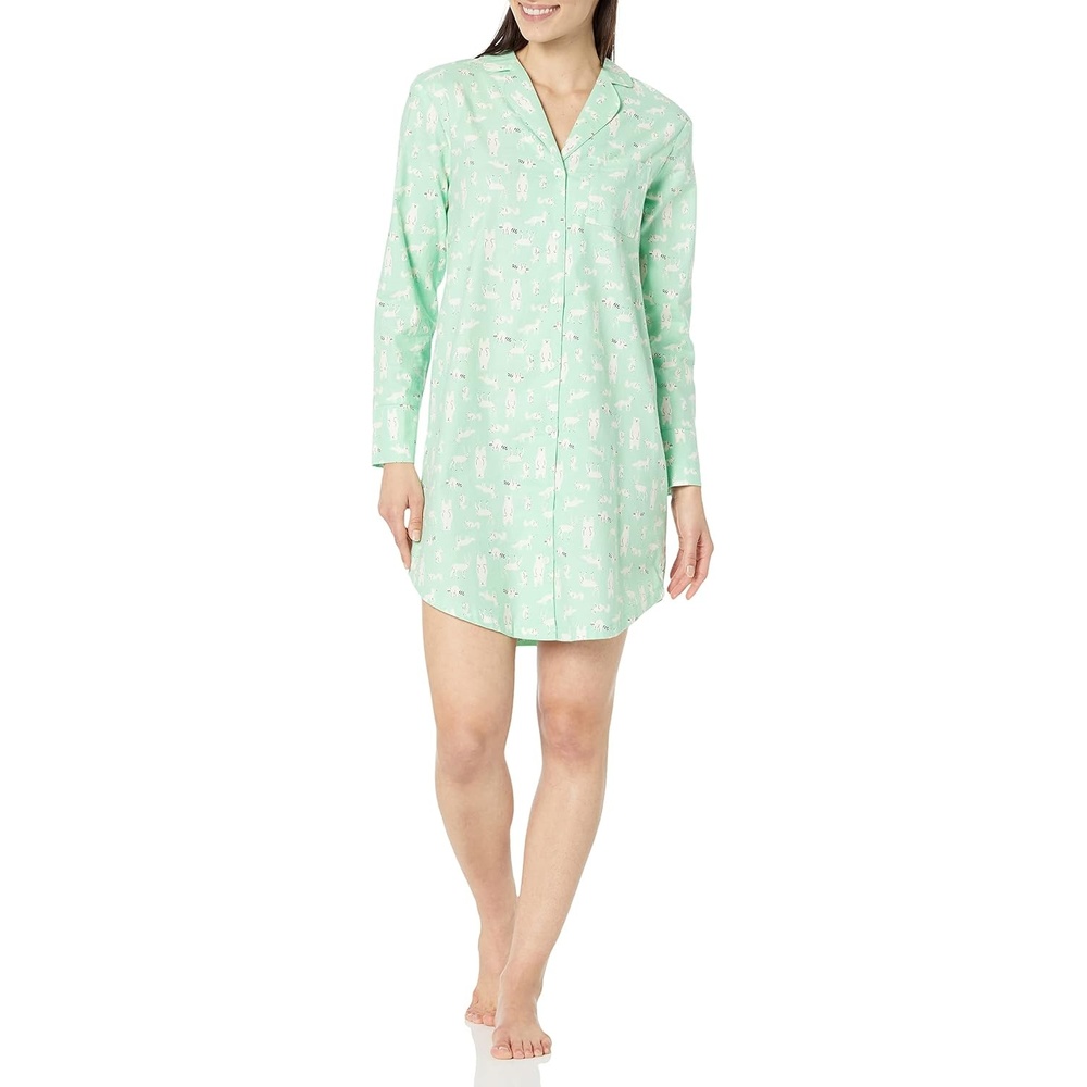 image:imageAmazon Essentials Womens Woven Flannel Notch Collar Nightgown Available in Plus SizeMint Green Forest Animals