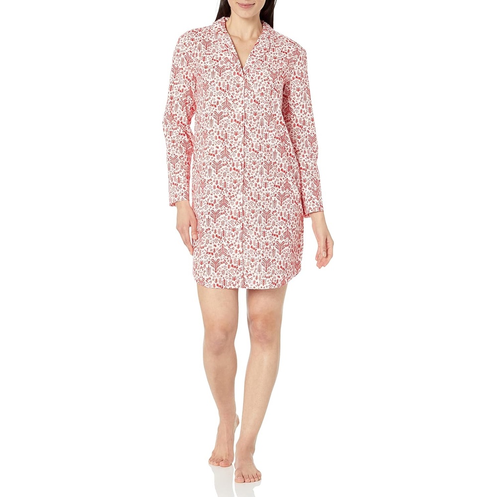 image:imageAmazon Essentials Womens Woven Flannel Notch Collar Nightgown Available in Plus SizeWhite Forest