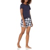 Amazon Essentials Women’s Cotton Poplin Short and Sleep Tee Set, Loungewear Pajamas(Navy Plaid)