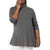 Amazon Essentials Women’s Jersey Long-Sleeve Mock Neck Swing Tunic Top, Relaxed Fit Pullover(Charcoal Heather White Stripe)