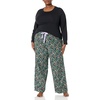 Amazon Essentials Women’s Lightweight Soft Flannel Trouser and Long-Sleeve T-Shirt Sleep Set, Lounge Bottoms, Salmon Pink(Black  Folkloric)
