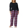 Amazon Essentials Women’s Lightweight Soft Flannel Trouser and Long-Sleeve T-Shirt Sleep Set, Lounge Bottoms, Salmon Pink(Black/Blue Mixed Tartan)