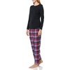 Amazon Essentials Women’s Lightweight Soft Flannel Trouser and Long-Sleeve T-Shirt Sleep Set, Lounge Bottoms, Salmon Pink(Black/Blue Mixed Tartan)