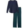 Amazon Essentials Women’s Lightweight Soft Flannel Trouser and Long-Sleeve T-Shirt Sleep Set, Lounge Bottoms, Salmon Pink(Blackwatch Tartan Plaid)