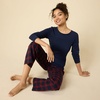Amazon Essentials Women’s Lightweight Soft Flannel Trouser and Long-Sleeve T-Shirt Sleep Set, Lounge Bottoms, Salmon Pink(Burgundy Navy Blackwatch Plaid)