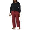 Amazon Essentials Women’s Lightweight Soft Flannel Trouser and Long-Sleeve T-Shirt Sleep Set, Lounge Bottoms, Salmon Pink(Red Black Mini Buffalo Plaid)