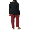 Amazon Essentials Women’s Lightweight Soft Flannel Trouser and Long-Sleeve T-Shirt Sleep Set, Lounge Bottoms, Salmon Pink(Red Black Mini Buffalo Plaid)