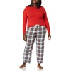 Amazon Essentials Women’s Lightweight Soft Flannel Trouser and Long-Sleeve T-Shirt Sleep Set, Lounge Bottoms, Salmon Pink(Red Multi Tartan)