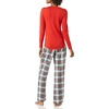 Amazon Essentials Women’s Lightweight Soft Flannel Trouser and Long-Sleeve T-Shirt Sleep Set, Lounge Bottoms, Salmon Pink(Red Multi Tartan)