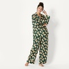Amazon Essentials Women’s Satin Long Sleeve Shirt and Pant Pajama Set(Dark Green Beige Zebra)