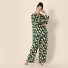Amazon Essentials Women’s Satin Long Sleeve Shirt and Pant Pajama Set(Dark Green Beige Zebras)