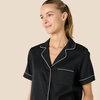 Amazon Essentials Women’s Satin Short Sleeve Button-Down Top and Short Sleepwear Pajama Set(Black)