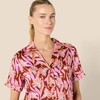Amazon Essentials Women’s Satin Short Sleeve Button-Down Top and Short Sleepwear Pajama Set(Brick Red Fan Floral)
