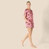 Amazon Essentials Women’s Satin Short Sleeve Button-Down Top and Short Sleepwear Pajama Set(Brick Red Fan Floral)