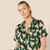 Amazon Essentials Women’s Satin Short Sleeve Button-Down Top and Short Sleepwear Pajama Set(Dark Green Beige Zebras)