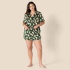 Amazon Essentials Women’s Satin Short Sleeve Button-Down Top and Short Sleepwear Pajama Set(Dark Green Beige Zebras)