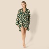 Amazon Essentials Women’s Satin Short Sleeve Button-Down Top and Short Sleepwear Pajama Set(Dark Green Beige Zebras)
