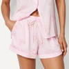 Amazon Essentials Women’s Satin Short Sleeve Button-Down Top and Short Sleepwear Pajama Set(Light Pink Roses)