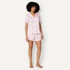 Amazon Essentials Women’s Satin Short Sleeve Button-Down Top and Short Sleepwear Pajama Set(Light Pink Roses)