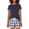 Amazon Essentials Women’s Cotton Poplin Short and Sleep Tee Set, Loungewear Pajamas(Navy Plaid)