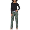 Amazon Essentials Women’s Lightweight Soft Flannel Trouser and Long-Sleeve T-Shirt Sleep Set, Lounge Bottoms, Salmon Pink(Black  Folkloric)