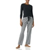 Amazon Essentials Women’s Lightweight Soft Flannel Trouser and Long-Sleeve T-Shirt Sleep Set, Lounge Bottoms, Salmon Pink(Black White Gingham)