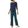 Amazon Essentials Women’s Lightweight Soft Flannel Trouser and Long-Sleeve T-Shirt Sleep Set, Lounge Bottoms, Salmon Pink(Blackwatch Tartan Plaid)